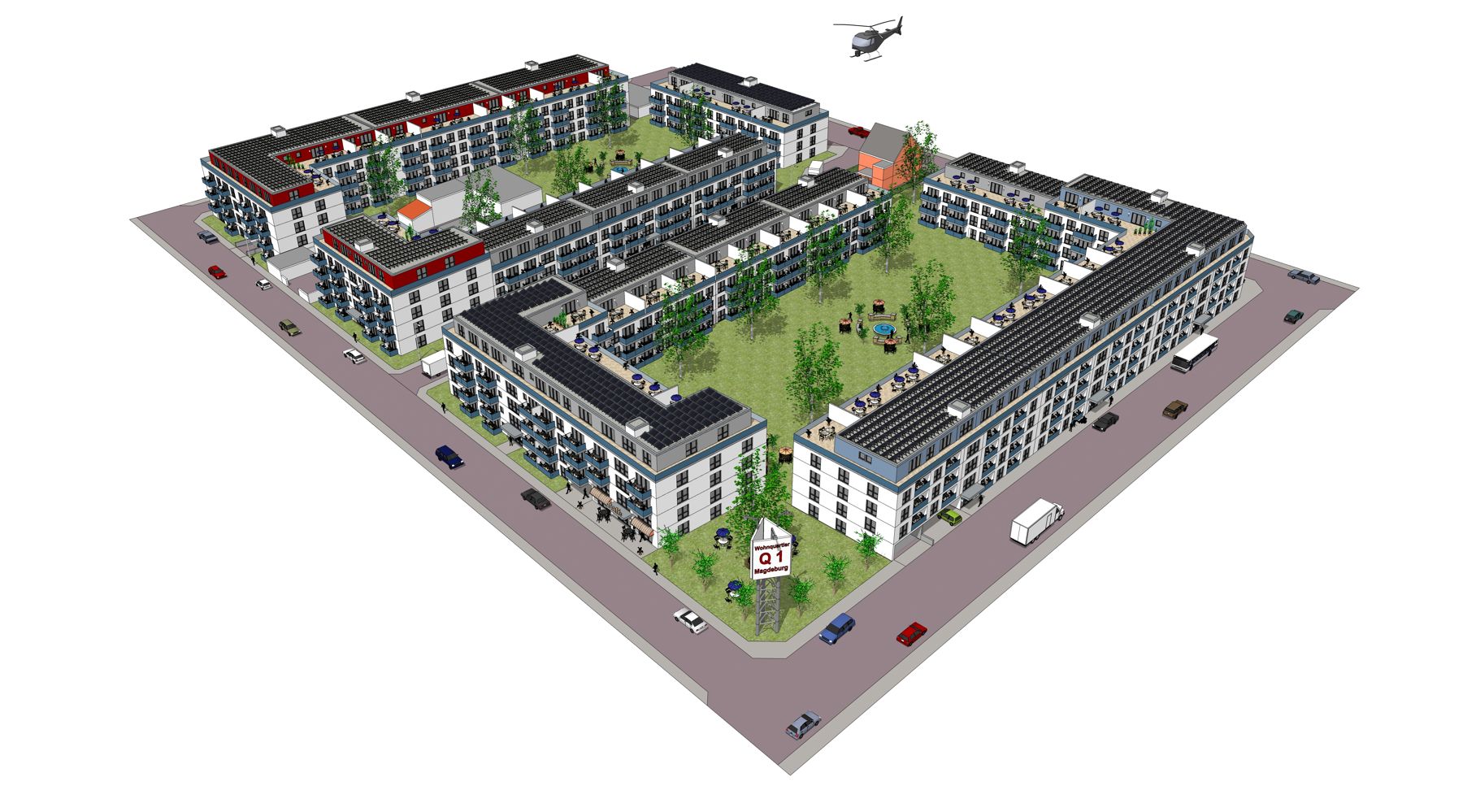 Visualisierung Wohnquartier Magdeburg — Blick Südosten