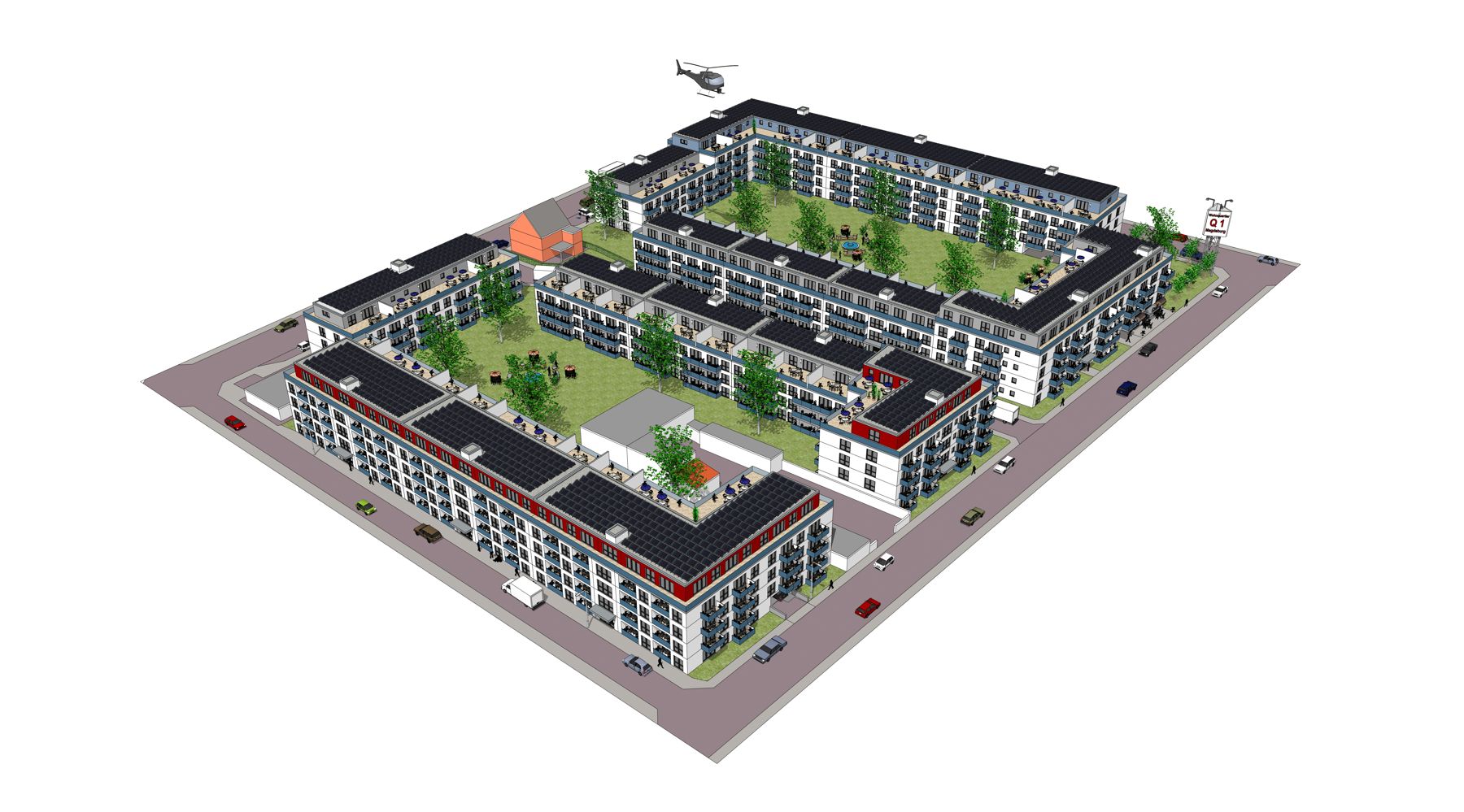 Visualisierung Wohnquartier Magdeburg — Blick Südwesten